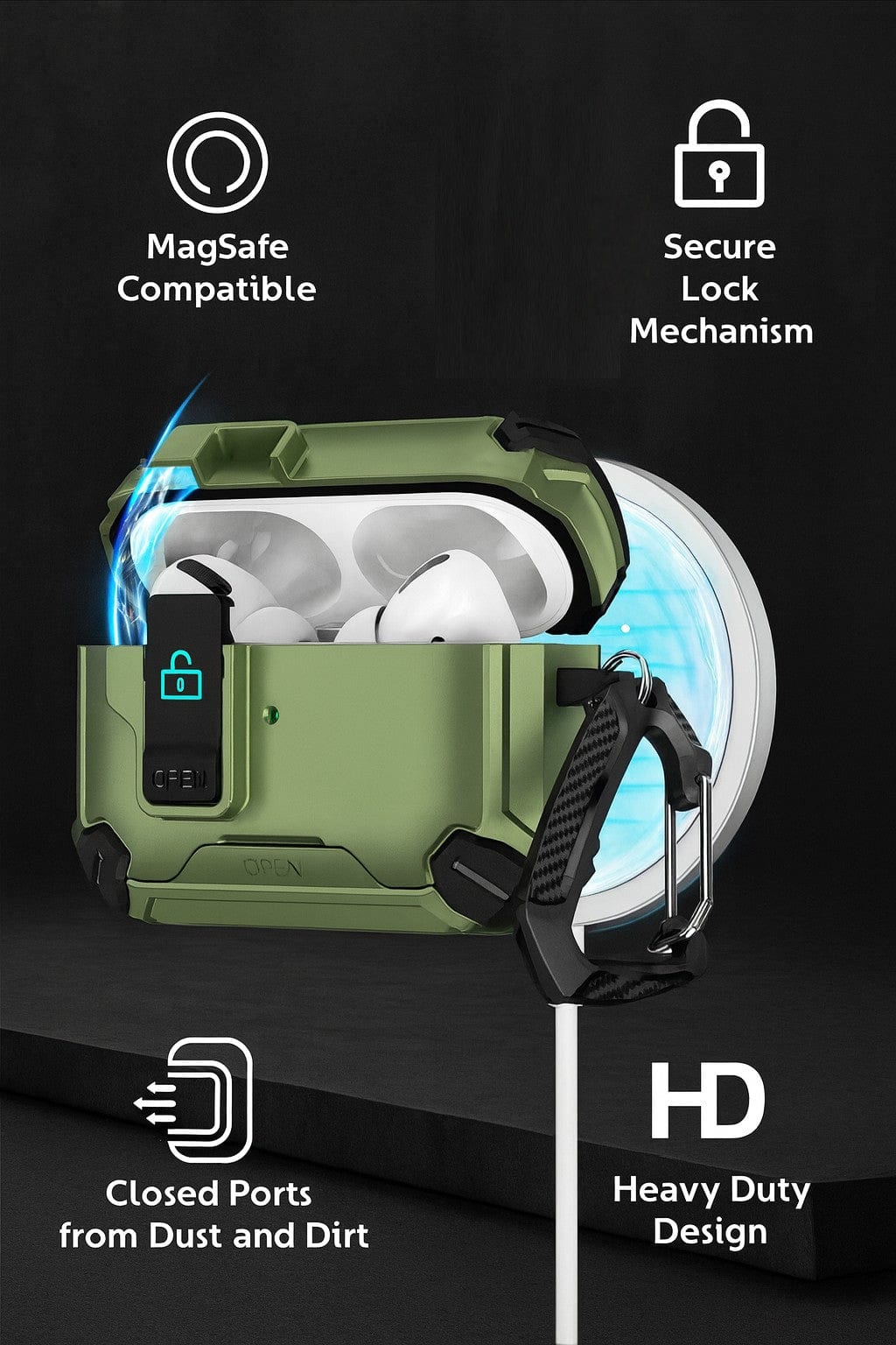 AirPods Pro 3 Case - MagSafe, Heavy-Duty, Carabiner, Secure Lock | Raider Series