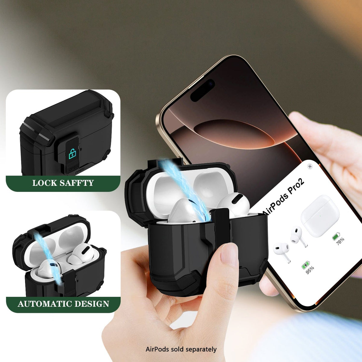 AirPods Pro 3 Case - MagSafe, Heavy-Duty, Carabiner, Secure Lock | Raider Series