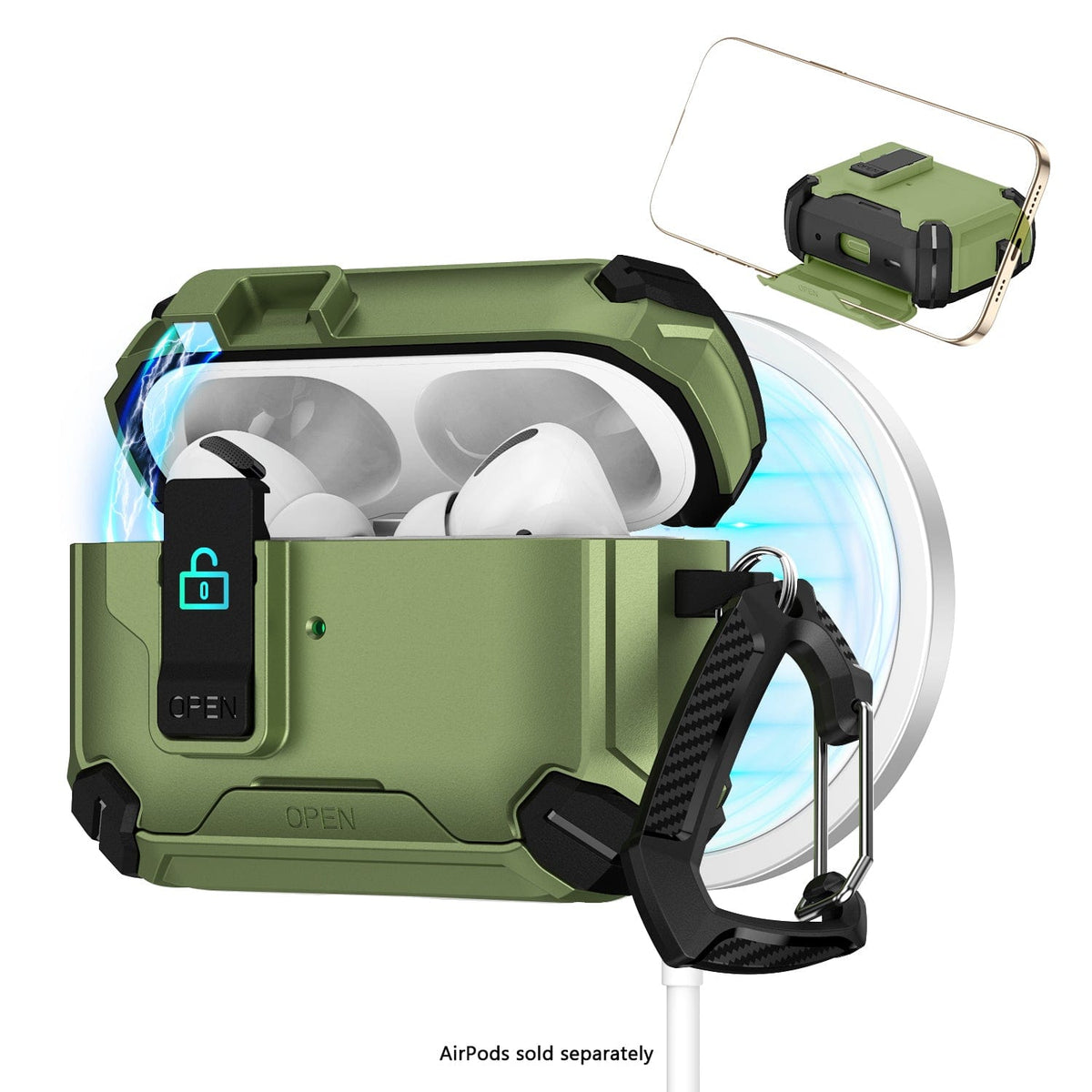 AirPods Pro 3 Case - MagSafe, Heavy-Duty, Carabiner, Secure Lock | Raider Series