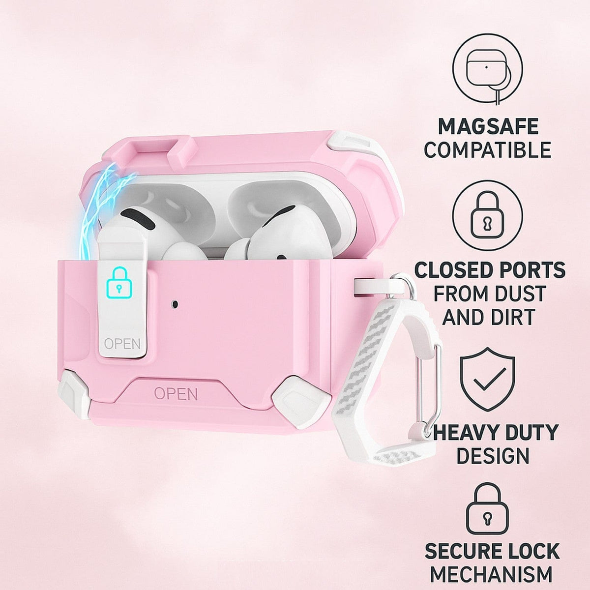 AirPods Pro 3 Case - MagSafe, Heavy-Duty, Carabiner, Secure Lock | Raider Series