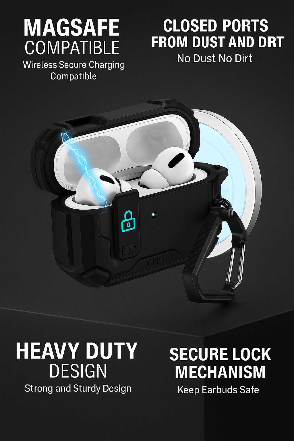 AirPods Pro 3 Case - MagSafe, Heavy-Duty, Carabiner, Secure Lock | Raider Series